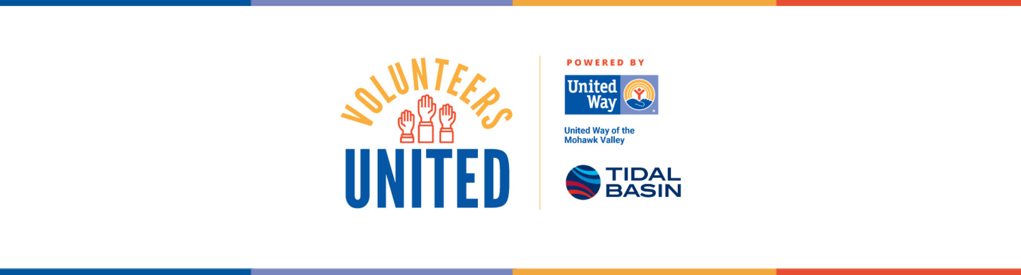 Volunteers United Logo, powered by United Way of the Mohawk Valley and Tidal Basin